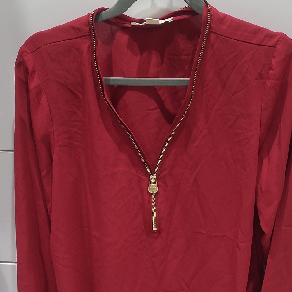 Red Long Sleeve Top with Gold Zipper